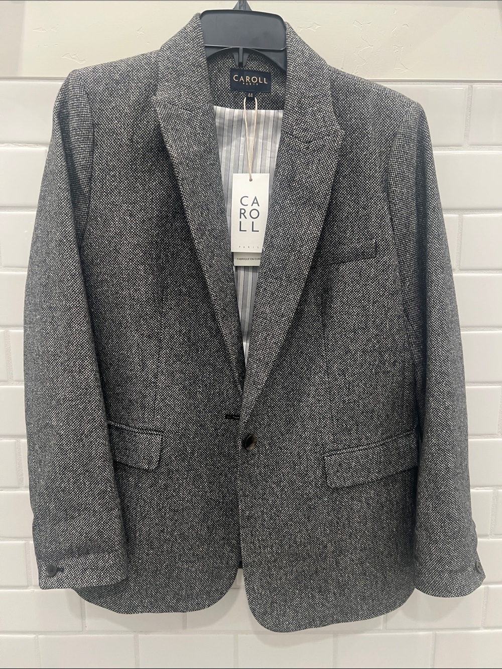 Womens Gray/Black Herringbone Blazer